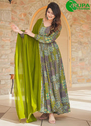 Lovely Green Color Rayon Designer with Digital Print Work Gown